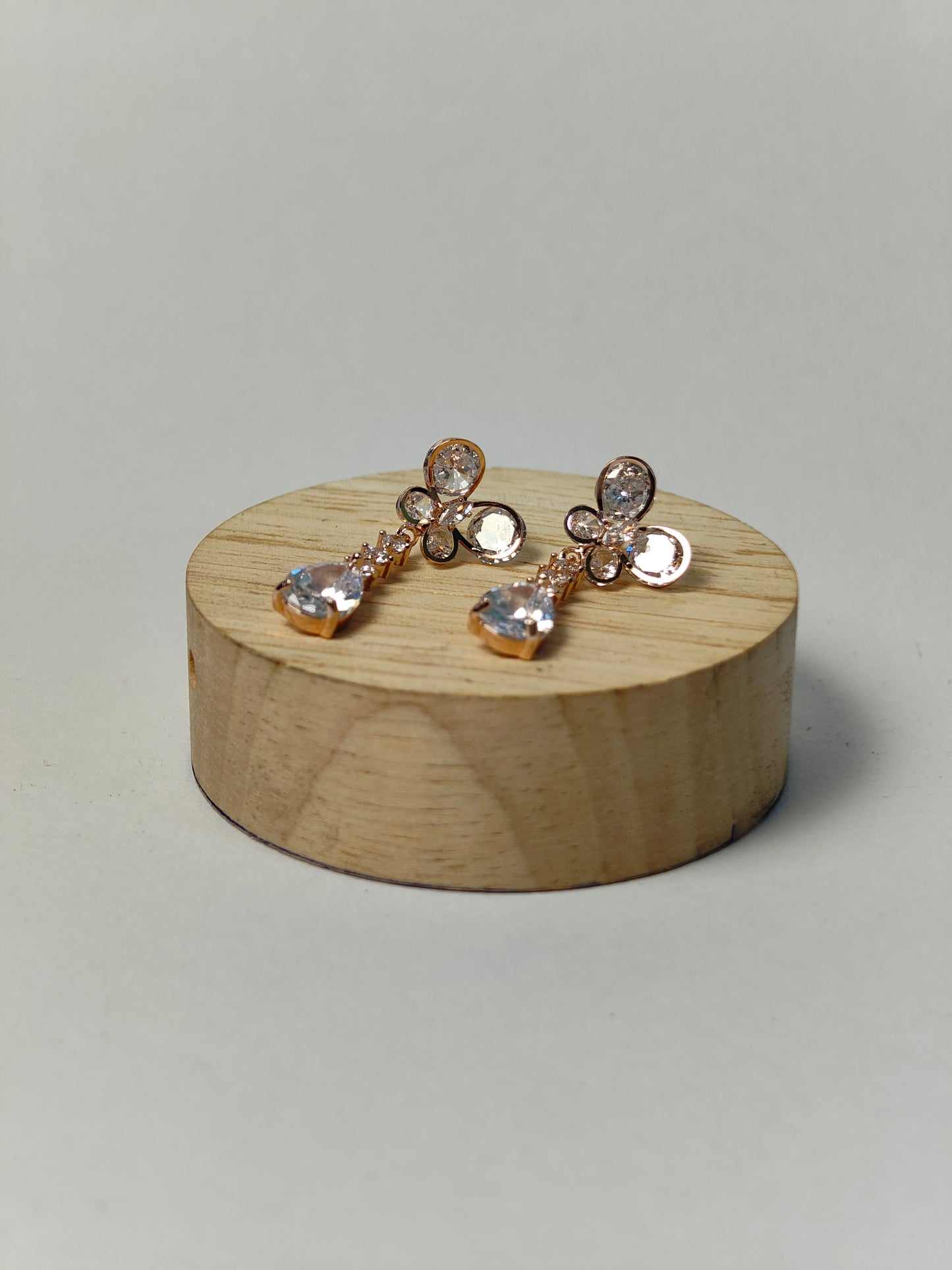 Rohari - Rose Gold Butterfly & Pear Drop Earrings