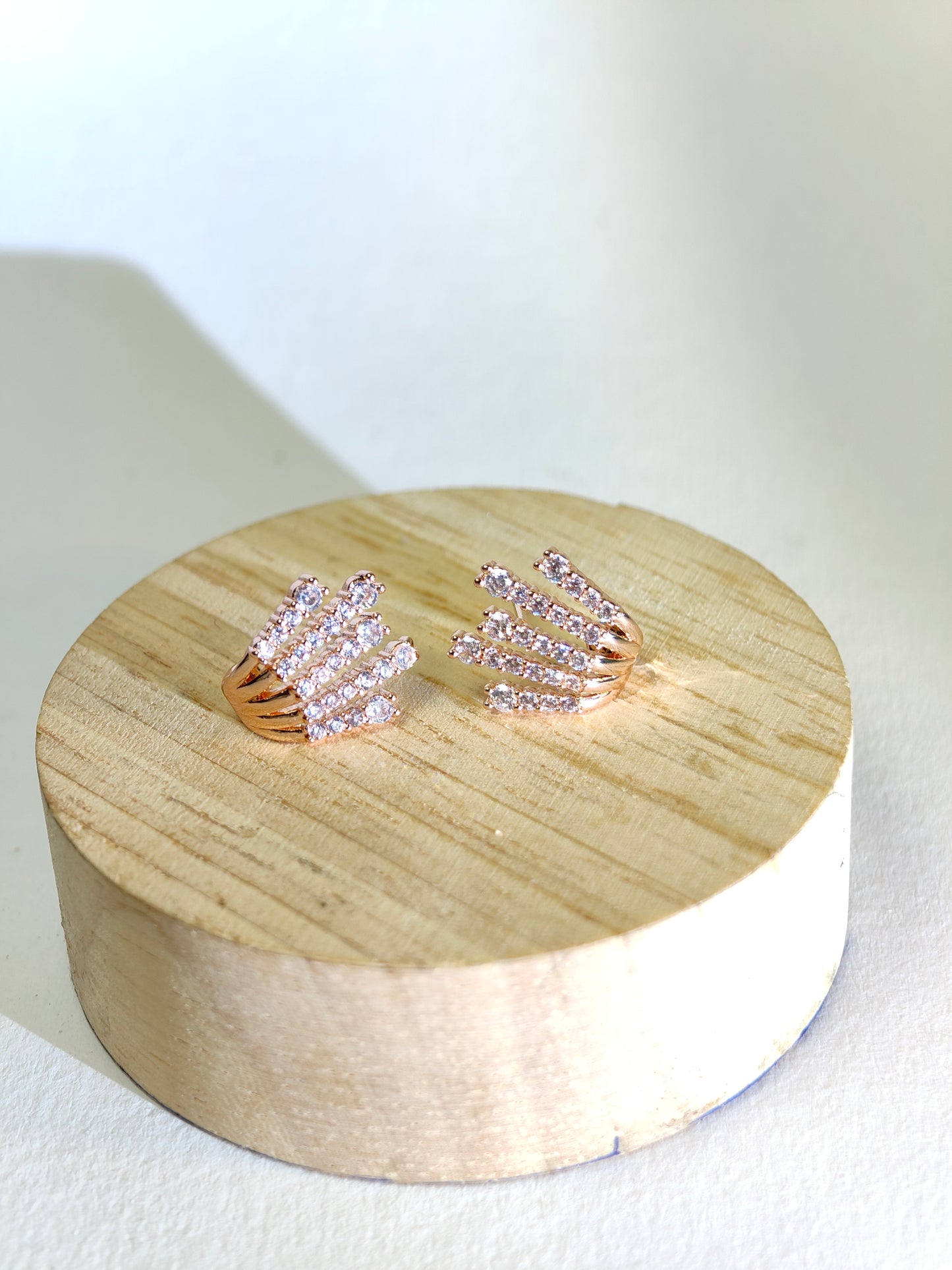 Rohari - Rose Gold Tiered Fan Earrings with American Diamonds