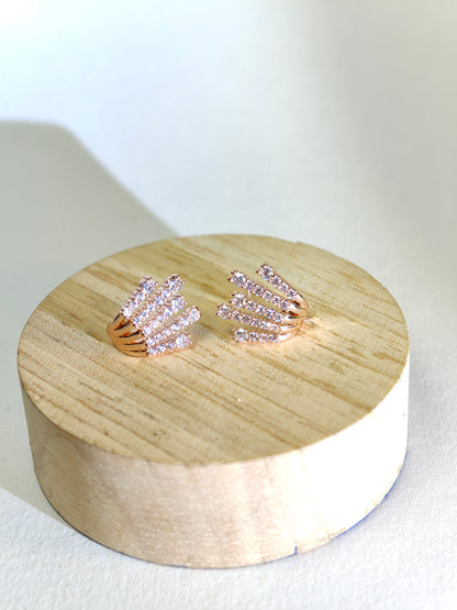 Rohari - Rose Gold Tiered Fan Earrings with American Diamonds