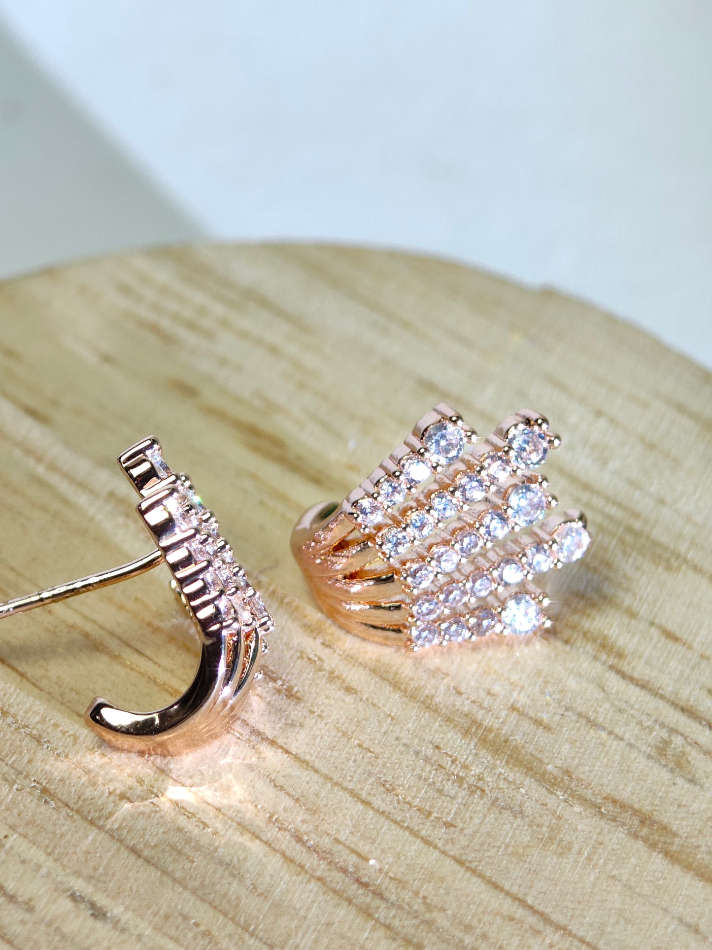 Rohari - Rose Gold Tiered Fan Earrings with American Diamonds