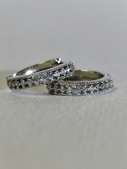 Rohari - Silver Tone Wide Pave Huggie Hoop Earrings